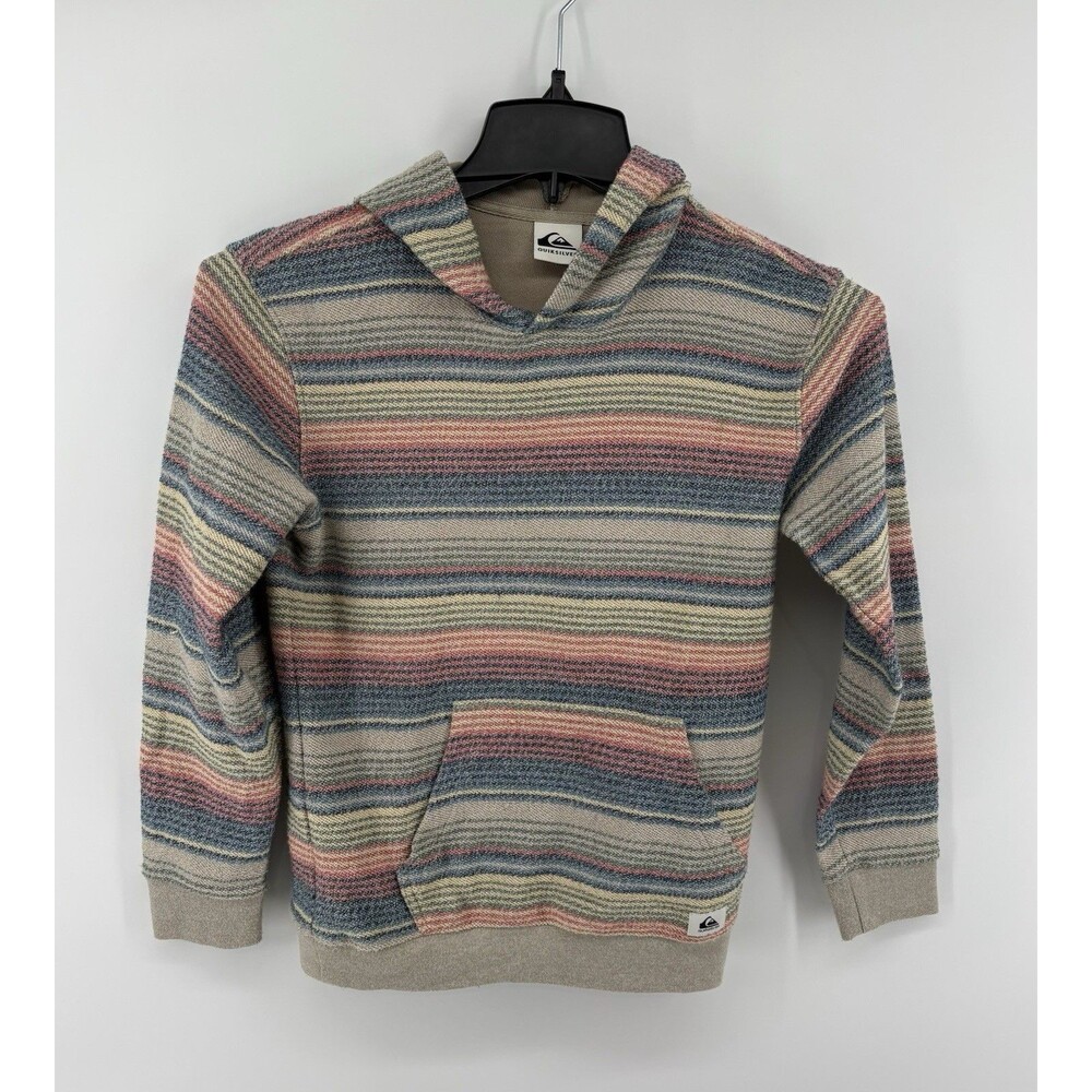 Quiksilver Great Otway Sweater Boys Medium (12) Knit Hoodie Striped Beach Logo